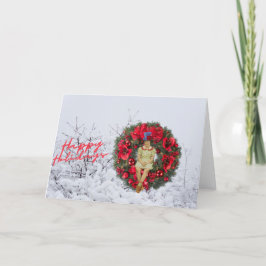 Whimsical Vintage Meisje Kerstmis Feestdagen Kaart