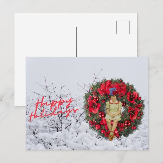 Whimsical Vintage Meisje Kerstvakantie  Feestdagenkaart (Voorkant / Achterkant)