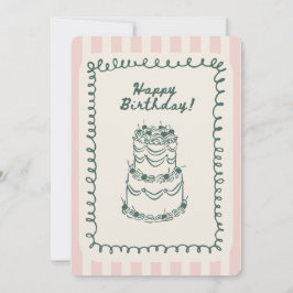 Whimsical Vintage Pink Green Birthday Card Feestdagenkaart