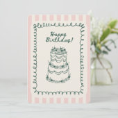 Whimsical Vintage Pink Green Birthday Card Feestdagenkaart (Staand voorkant)