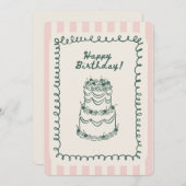 Whimsical Vintage Pink Green Birthday Card Feestdagenkaart (Voorkant / Achterkant)