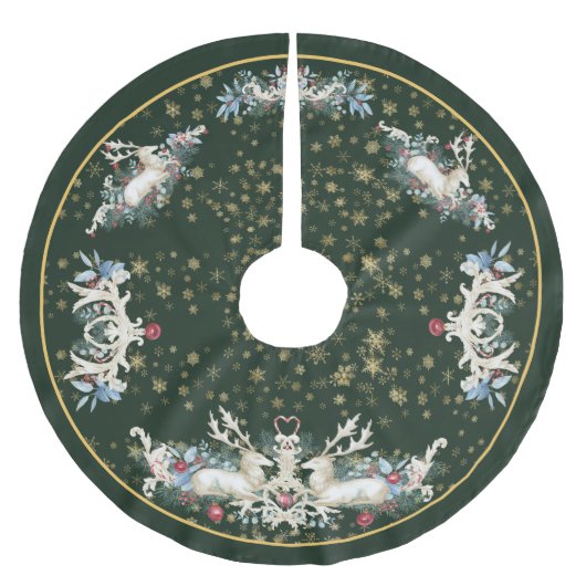 Whimsical Vintage Reindeer Christmas Tree Skirt Kerstboom Rok (Voorkant)