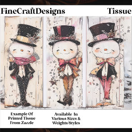 Whimsical Vintage Sneeuwman, Hoge Haten F9 Decoupa Tissuepapier