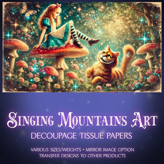 Whimsical Vintage Toadstool Talks Alice Cat Tissuepapier