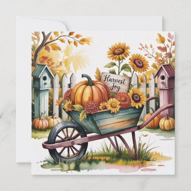 Whimsical Vintage Wheelbarrow of Fall Harvest,  (Voorkant)