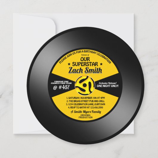 Whimsical  Vinyl 45 Record Party Kaart (Voorkant)