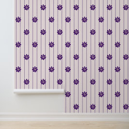 Whimsical Violet & Blush Stripes - Paarse Bloemen Behang