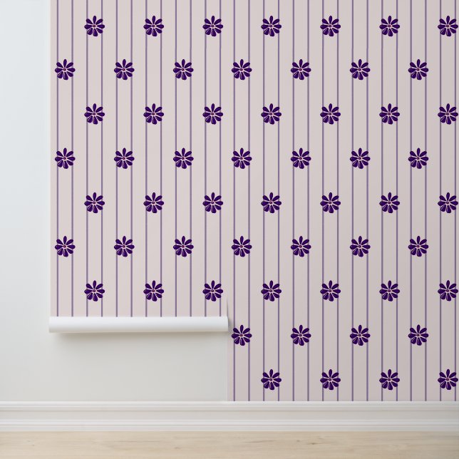 Whimsical Violet & Blush Stripes - Paarse Bloemen Behang (Applicatie)