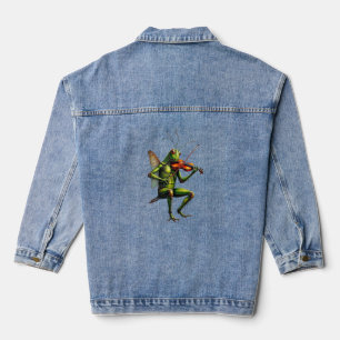 Whimsical Vioolspeler Sprinkhaan Grafische Lange M Denim Jacket