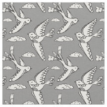 Whimsical vliegende vogels grafische mono stof