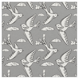 Whimsical vliegende vogels grafische mono stof