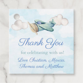 Whimsical vliegtuig dank u voor verjaardag doop bedankjes labels