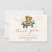 Whimsical Vliegtuig Teddy Bear Baby shower Bedankkaart (Voorkant)
