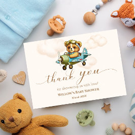 Whimsical Vliegtuig Teddy Bear Baby shower Bedankkaart