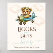 Whimsical Vliegtuig Teddy beer Boeken en geschenke Poster (Voorkant)