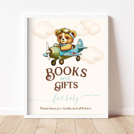 Whimsical Vliegtuig Teddy beer Boeken en geschenke Poster