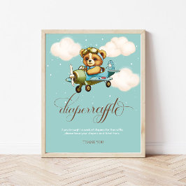 Whimsical Vliegtuig Teddy Beer Luier Raffle Poster