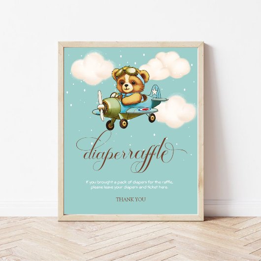 Whimsical Vliegtuig Teddy Beer Luier Raffle Poster