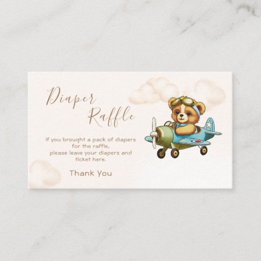 Whimsical Vliegtuigpiloot Teddy Bear Luierloof Informatiekaartje (Voorkant)