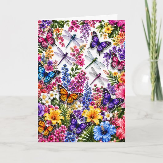 Whimsical Vlinder Bloemstuk Kaart (Voorkant)