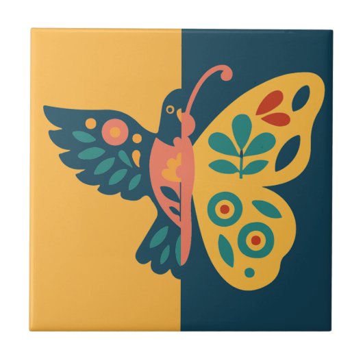 Whimsical vlinder- en kolibridesign tegeltje (Voorkant)