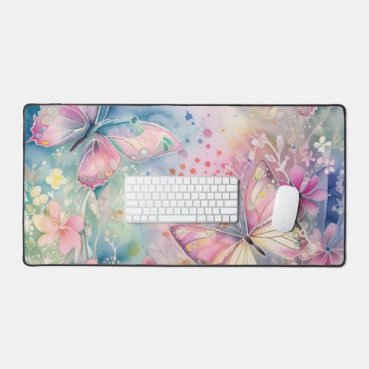 Whimsical Vlinders en Bloemen Bureaumat (Keyboard & Muis)
