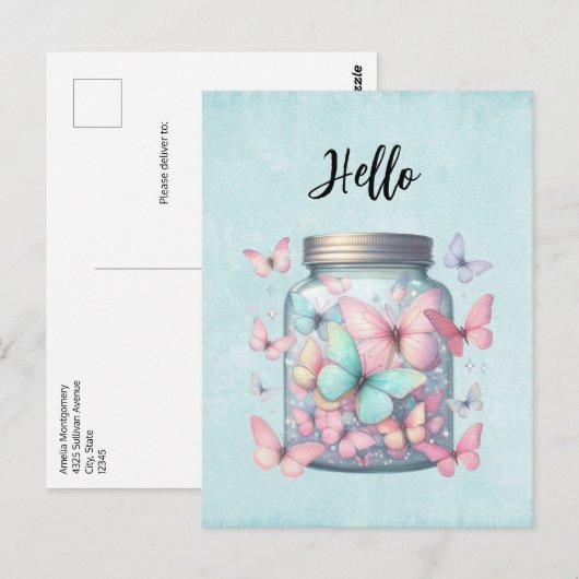 Whimsical Vlinders in een Pot Hallo Briefkaart (Voorkant / Achterkant)