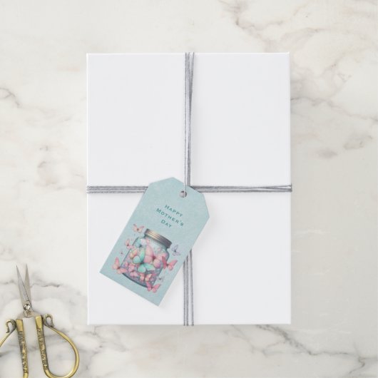 Whimsical Vlinders in een Pot Moederdag Cadeaulabel (Met Touw)