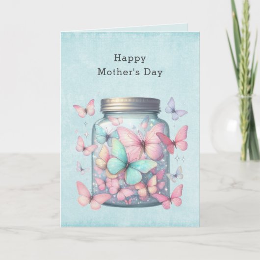 Whimsical Vlinders in een Pot Moederdag Feestdagen Kaart (Voorkant)