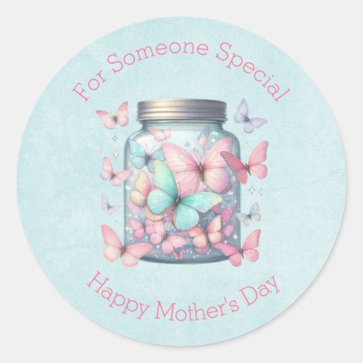 Whimsical Vlinders in een Pot Moederdag Ronde Sticker (Voorkant)