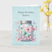 Whimsical Vlinders in een Pot Verjaardag Kaart (Gele Bloem)