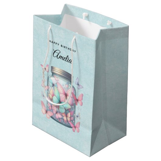 Whimsical Vlinders in een Pot Verjaardag Medium Cadeauzakje (Achterkant Gekanteld)
