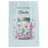 Whimsical Vlinders in een Pot Verjaardag Medium Cadeauzakje (Voorkant)