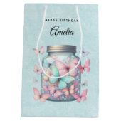 Whimsical Vlinders in een Pot Verjaardag Medium Cadeauzakje (Achterkant)
