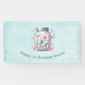 Whimsical Vlinders in een Pot Verjaardag Spandoek (Horizontaal)