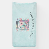 Whimsical Vlinders in een Pot Verjaardag Spandoek (Verticaal)
