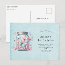 Whimsical Vlinders in een Pot Verjaardag Uitnodiging Briefkaart