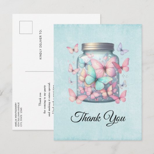 Whimsical Vlinders in een Potje Bedankt Briefkaart (Voorkant / Achterkant)