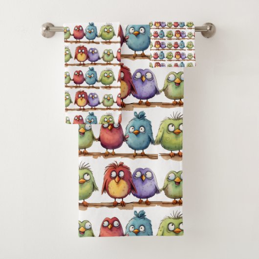 Whimsical vogels 2 bad handdoek (Insitu)