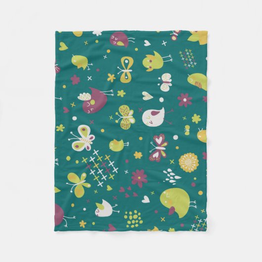 Whimsical Vogels en Vlinders Fleece Deken (Voorkant)