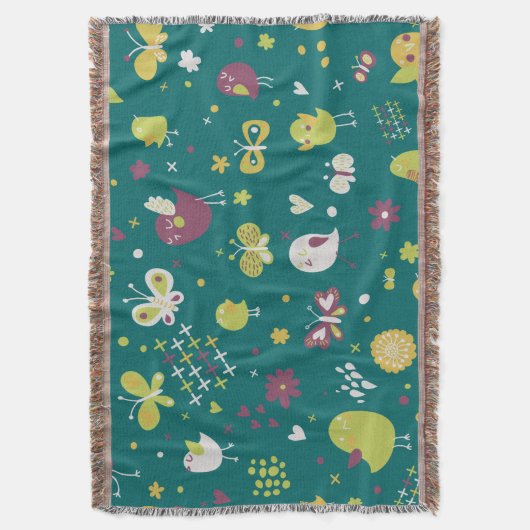 Whimsical Vogels en Vlinders Gooi Deken (Voorkant Verticaal)
