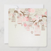 Whimsical Vogels en Vogelkooien Bloemen Huwelijk Kaart (Achterkant)