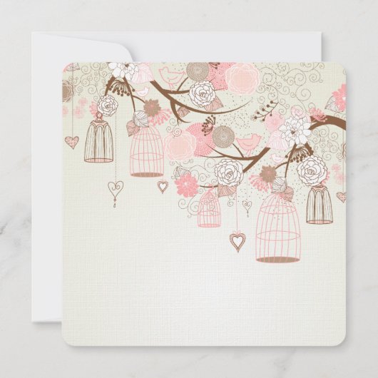 Whimsical Vogels en Vogelkooien Bloemen Huwelijk Kaart (Achterkant)
