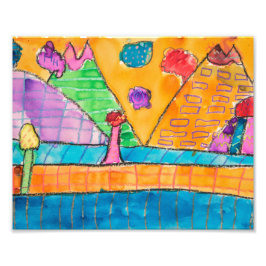 Whimsical Volcano Landscape 8x10 Print Foto Afdruk