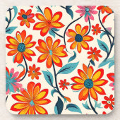 Whimsical Volkskunst Bloemen Bier Onderzetter (Voorkant)