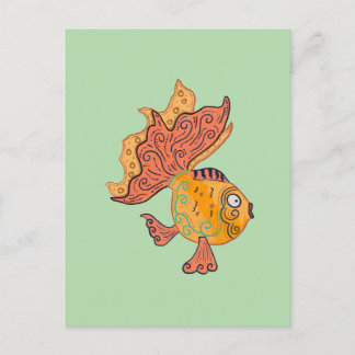 Whimsical Volkskunst Goudvis | Boho Wervelende Fan Briefkaart
