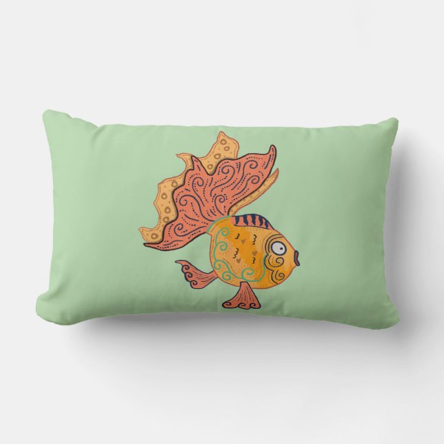 Whimsical Volkskunst Goudvis | Boho Wervelende Fan Kussen (Voorkant)