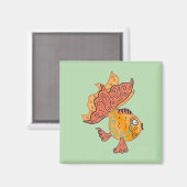 Whimsical Volkskunst Goudvis | Boho Wervelende Fan Magneet (Voorkant / Achterkant)