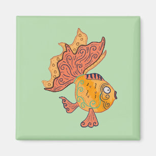 Whimsical Volkskunst Goudvis Boho Wervelende Fan Magneet