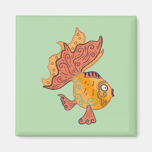 Whimsical Volkskunst Goudvis | Boho Wervelende Fan Magneet (Voorkant)
